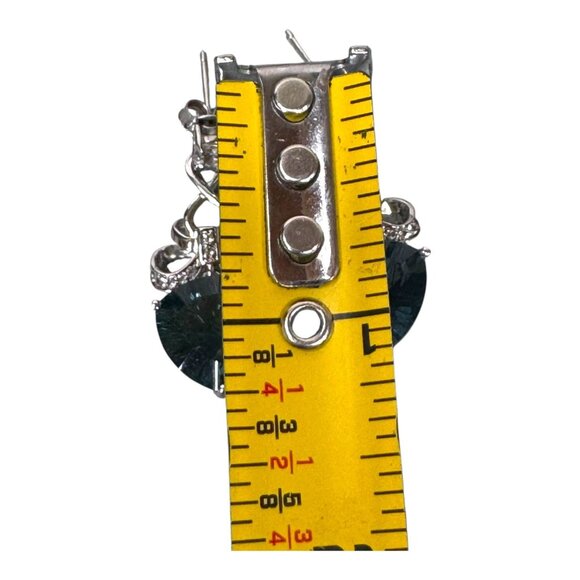 Sterling Silver DK Blue Topaz Elegant Bow Drop Earrings Statement Pierced Vtg - Picture 4 of 7